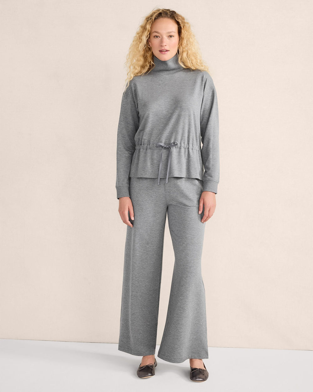 FLEECE DRAWSTRING-WAIST MOCKNECK TOP | Talbots for sale