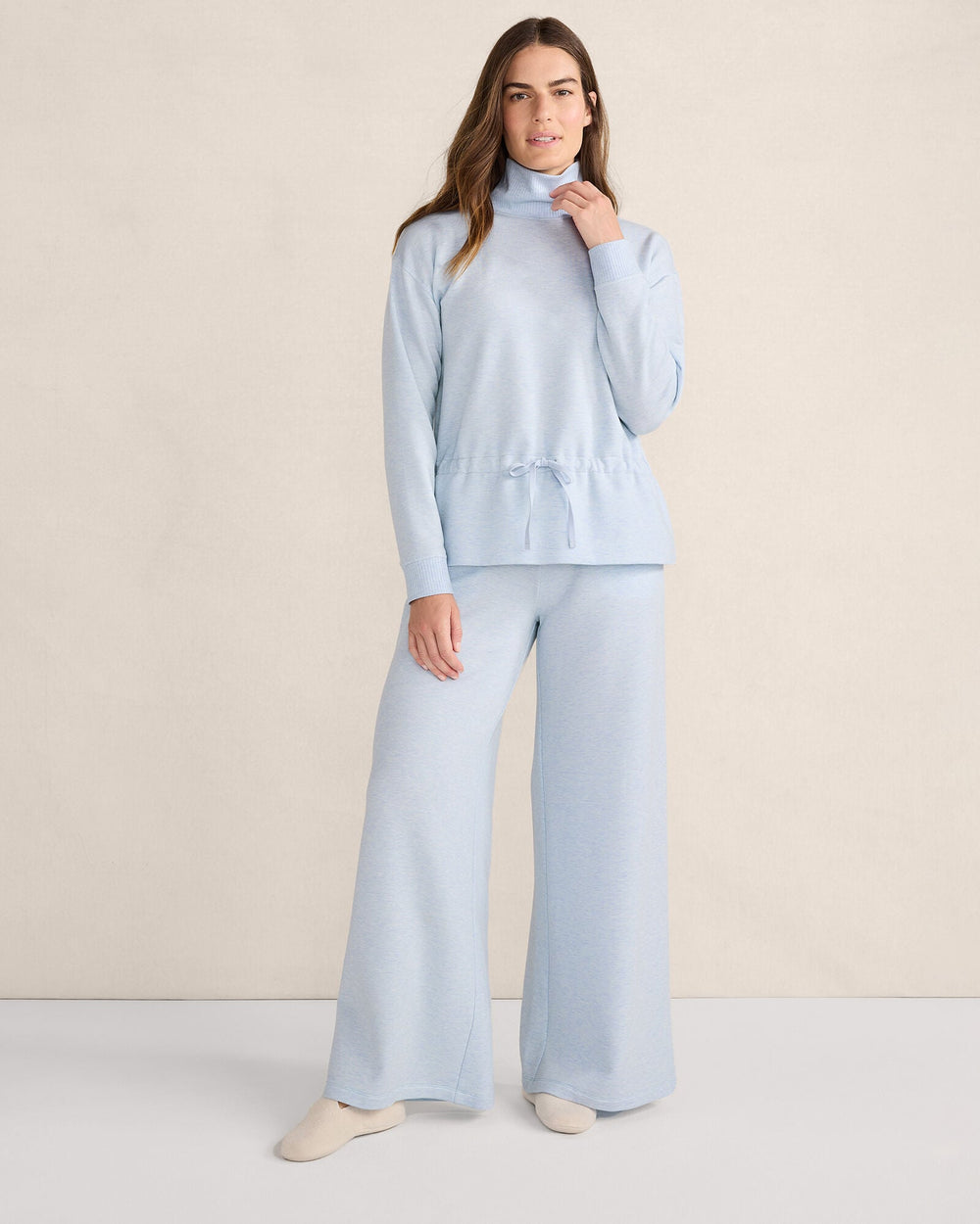FLEECE DRAWSTRING-WAIST MOCKNECK TOP | Talbots for sale