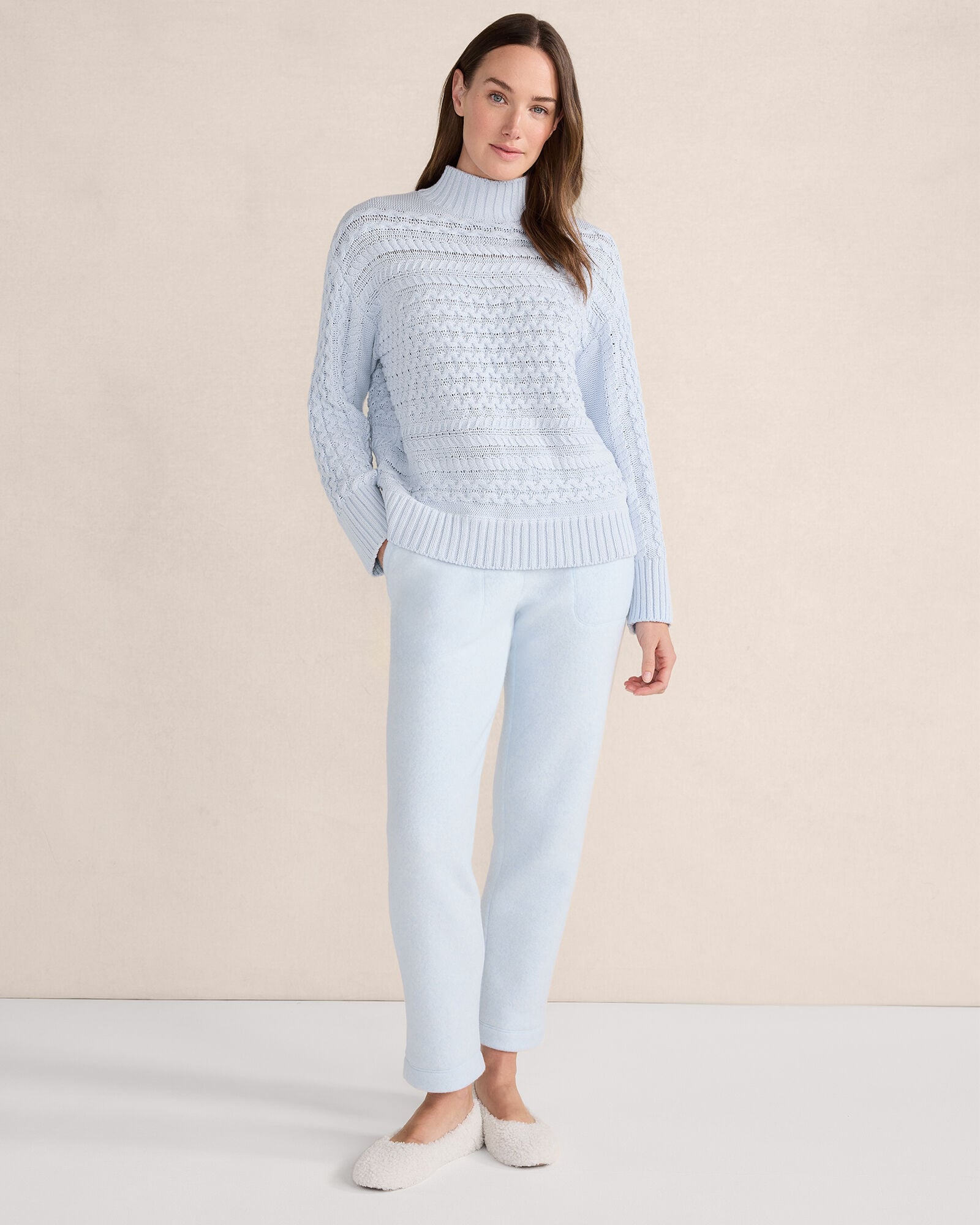 ORGANIC COTTON CABLE KNIT FUNNEL NECK SWEATER | Talbots sale