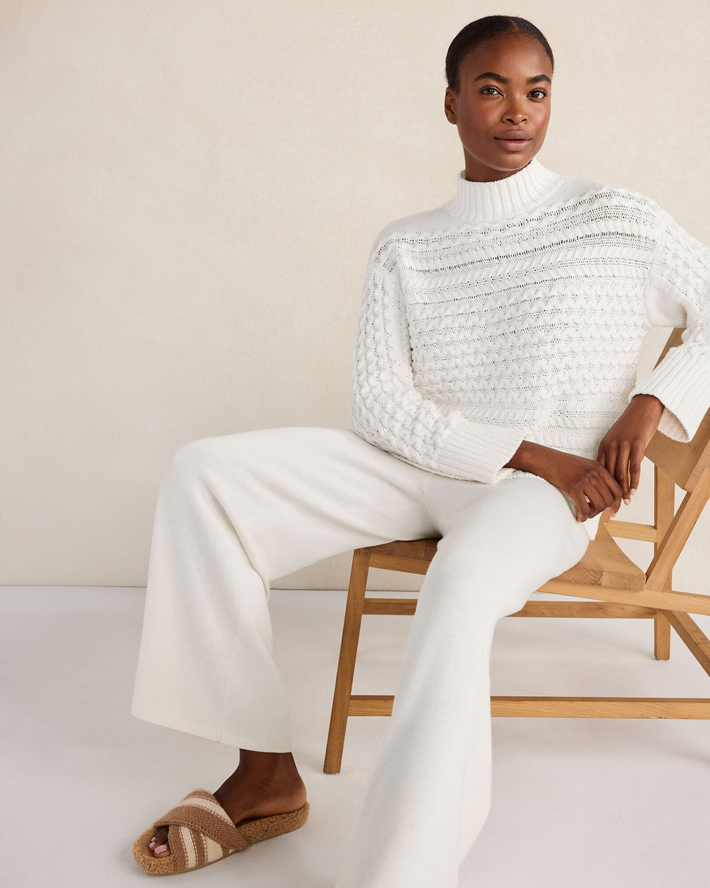 ORGANIC COTTON CABLE KNIT FUNNEL NECK SWEATER | Talbots sale