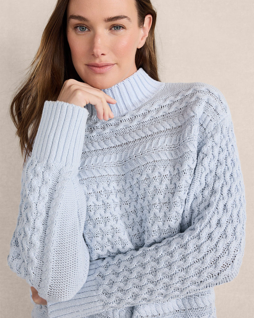 ORGANIC COTTON CABLE KNIT FUNNEL NECK SWEATER | Talbots sale