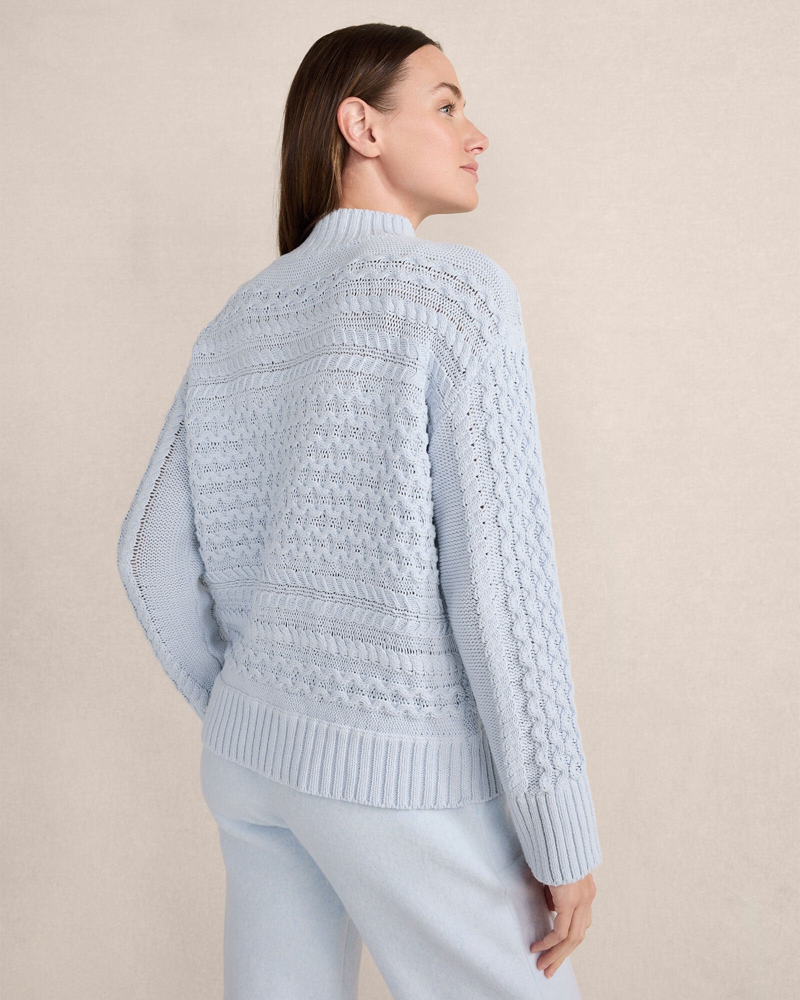 ORGANIC COTTON CABLE KNIT FUNNEL NECK SWEATER | Talbots sale