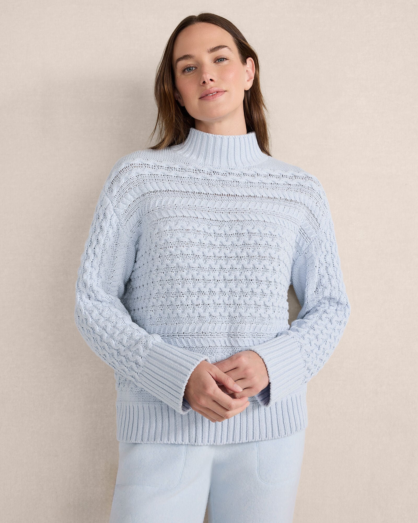 ORGANIC COTTON CABLE KNIT FUNNEL NECK SWEATER | Talbots sale