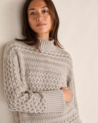 ORGANIC COTTON CABLE KNIT FUNNEL NECK SWEATER | Talbots sale