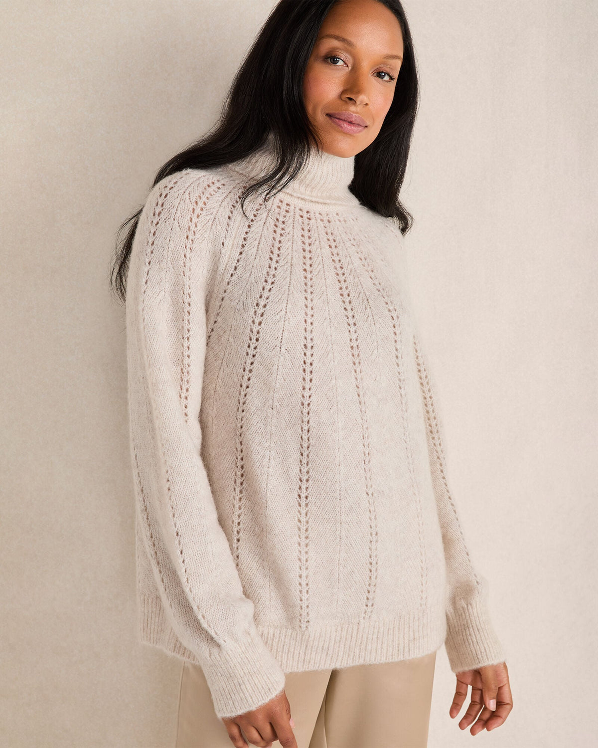 LOFTY KNIT POINTELLE TURTLENECK SWEATER | Talbots US