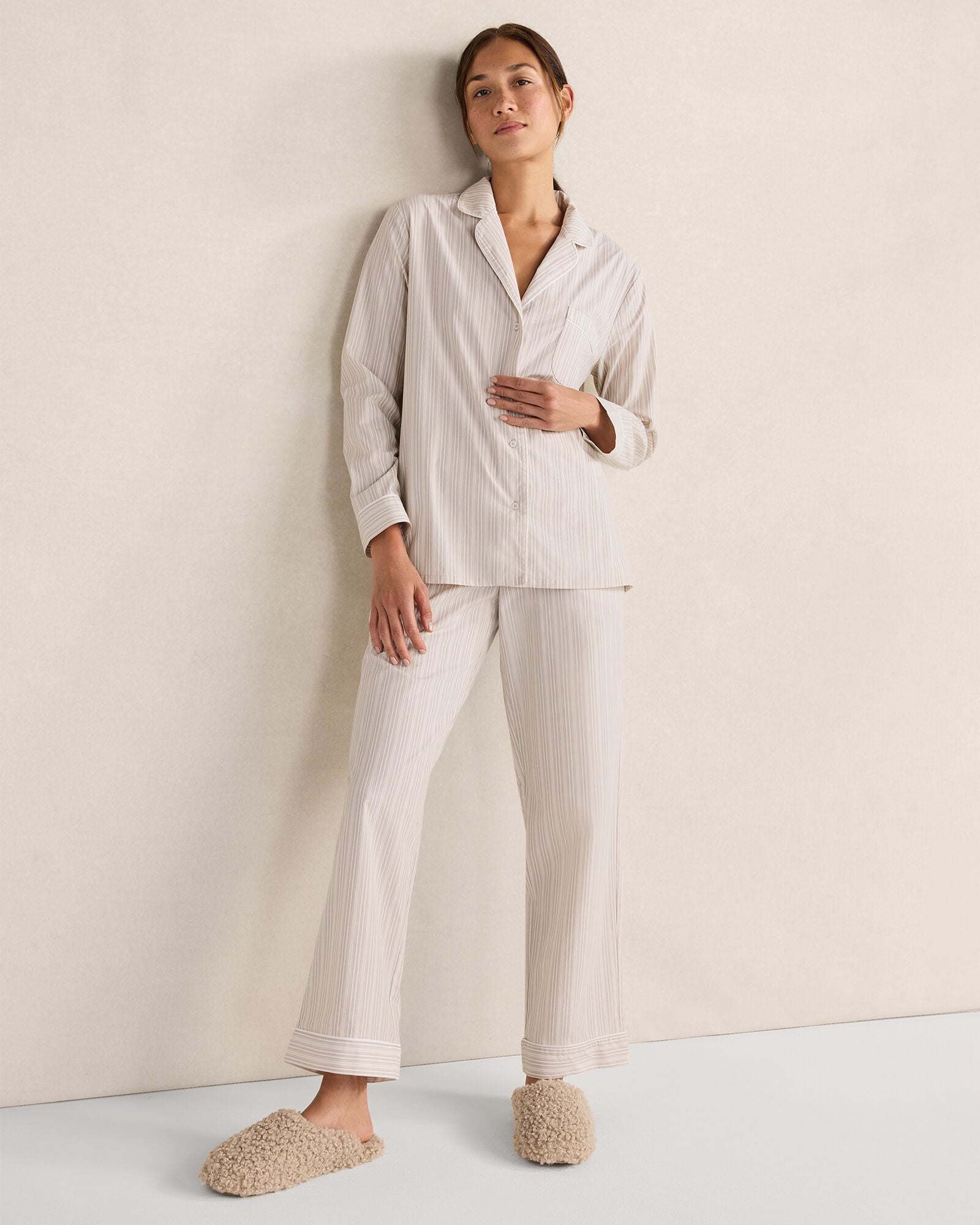 ORGANIC COTTON POPLIN MULTI STRIPE PAJAMA SHIRT | Talbots outlet