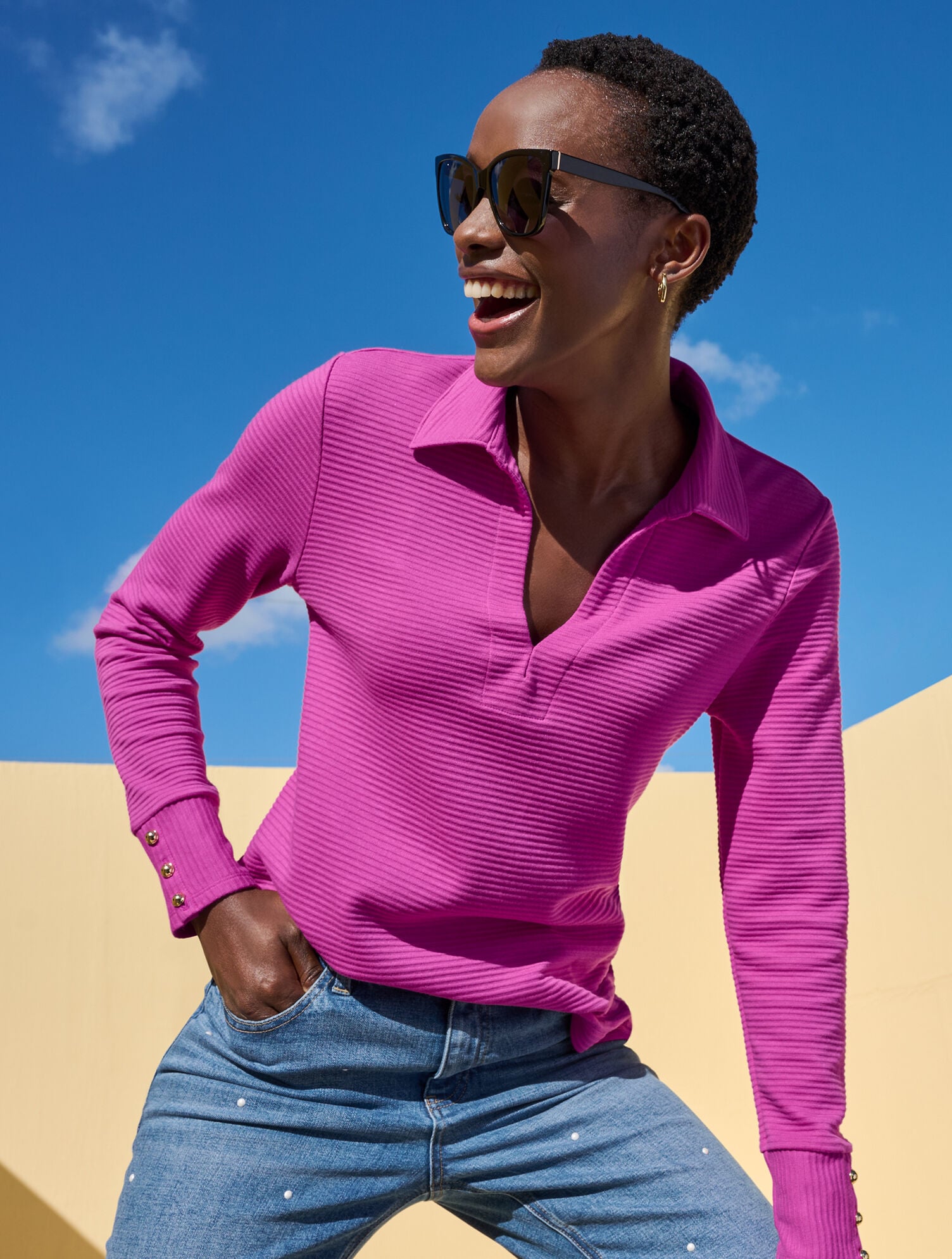 RIBBED JOHNNY COLLAR SWEATSHIRT | Talbots US