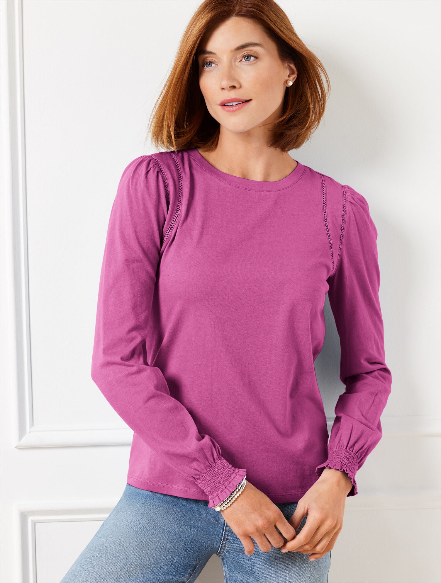 LATTICE TRIM CREWNECK TEE | Talbots sale