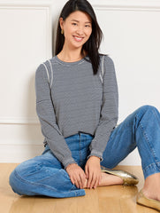 LATTICE TRIM CREWNECK TEE - STRIPE | Talbots outlet