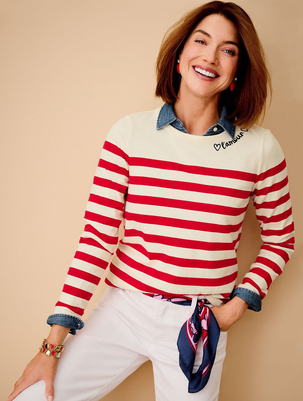 EMBROIDERED TEE - AMOUR STRIPE | Talbots online