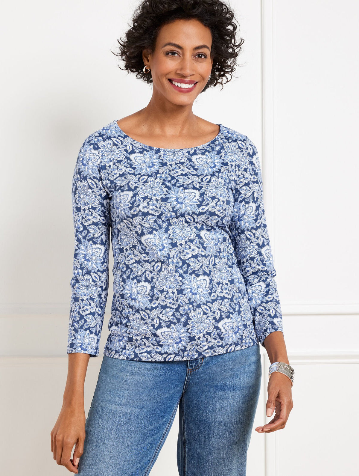 EFFORTLESS JERSEY BATEAU NECK TEE - BUOYANT BLOSSOMS | Talbots online