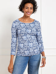 EFFORTLESS JERSEY BATEAU NECK TEE - BUOYANT BLOSSOMS | Talbots online