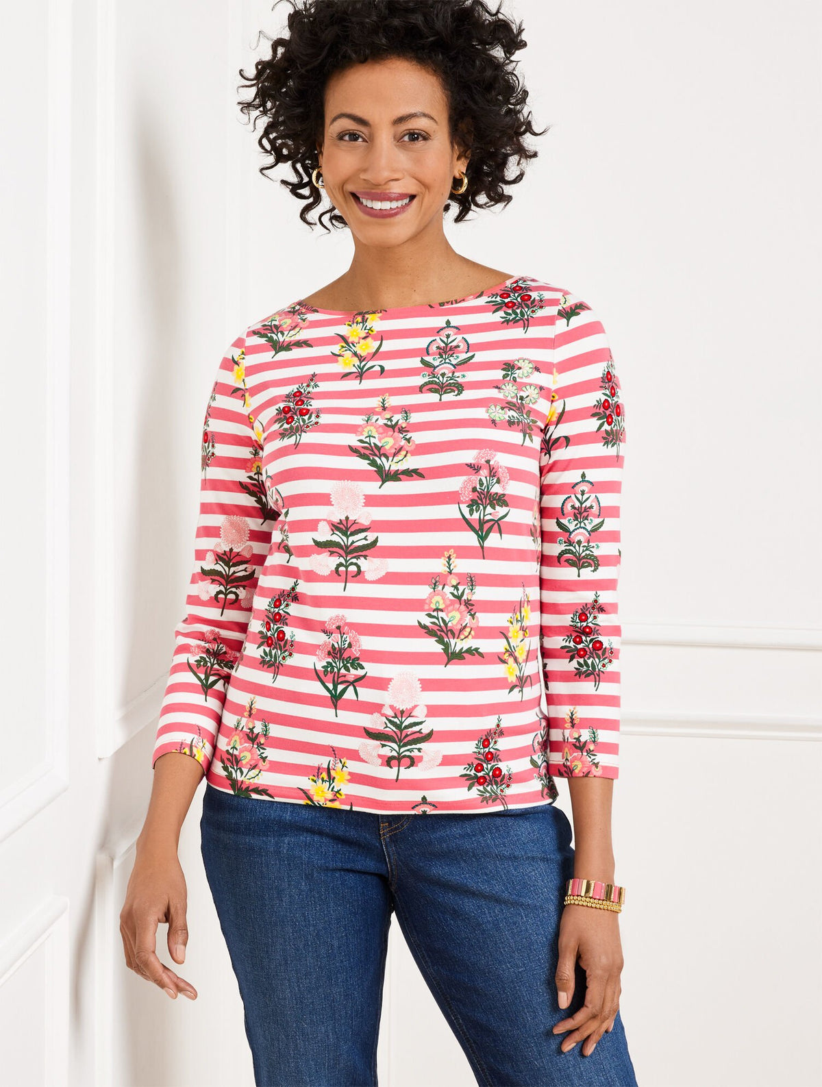 BATEAU NECK TEE - FLORAL RADIANCE STRIPE | Talbots outlet