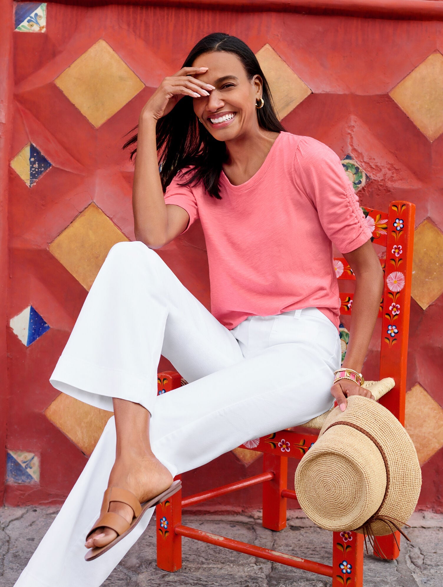 RUCHED CUFF CREWNECK TEE | Talbots sale
