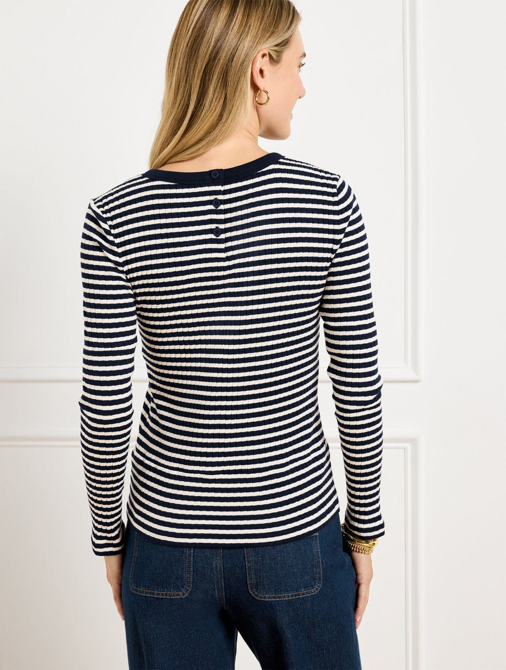 RIBBED CREWNECK TEE - JASMINE STRIPE | Talbots near me