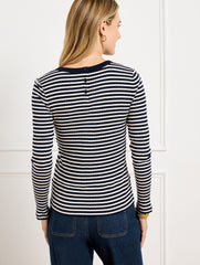 RIBBED CREWNECK TEE - JASMINE STRIPE | Talbots near me