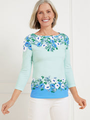 BATEAU NECK TEE - FLORAL BORDER | Talbots outlet