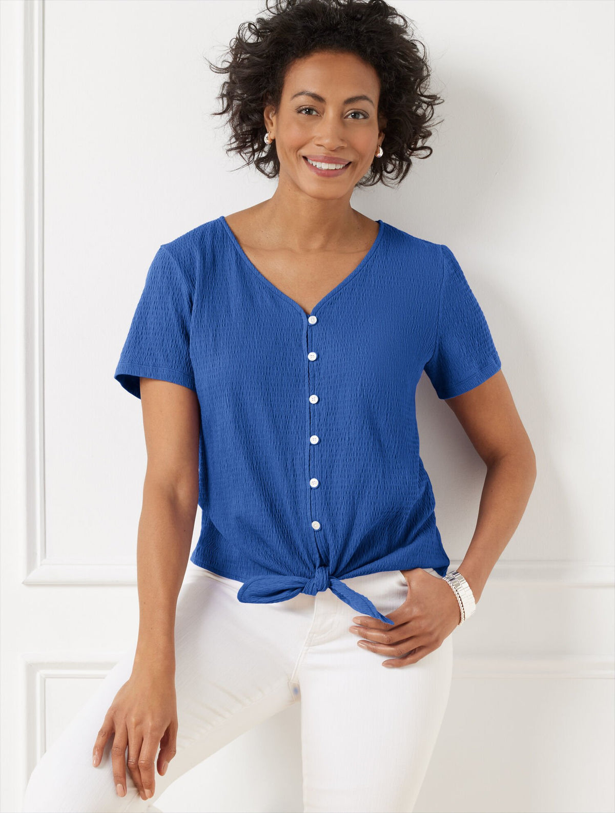 TEXTURED TIE FRONT TOP | Talbots on sale