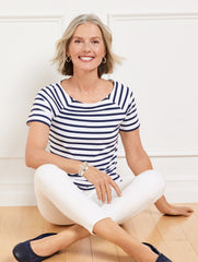 EFFORTLESS JERSEY STRIPE BATEAU NECK TEE | Talbots near me