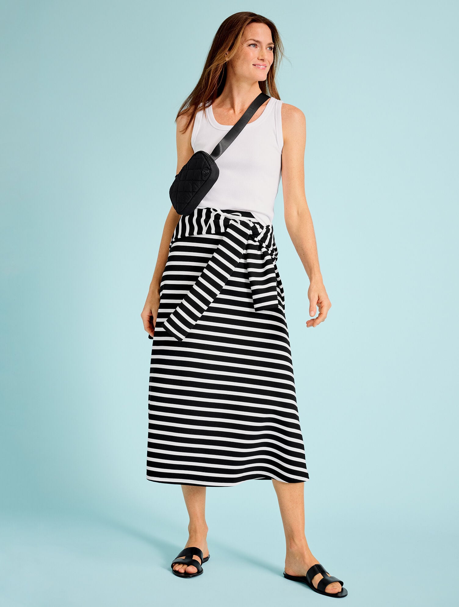 EFFORTLESS ULTRAKNIT A-LINE MIDI SKIRT - CROCUS STRIPE | Talbots online
