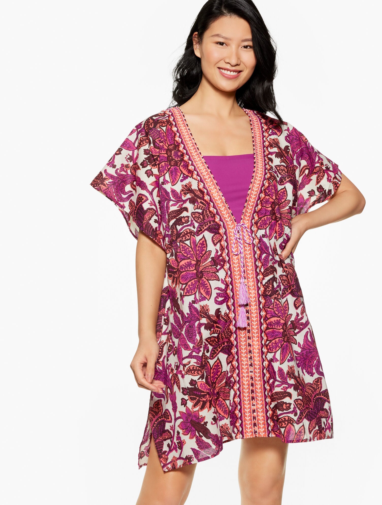 AQUA CLUB EMBROIDERED CAFTAN COVER-UP - BALI BLOOMS | Talbots for sale