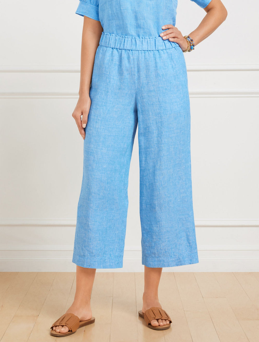 WIDE CROP PULL-ON WASHED LINEN PANTS - CROSS DYED | Talbots outlet