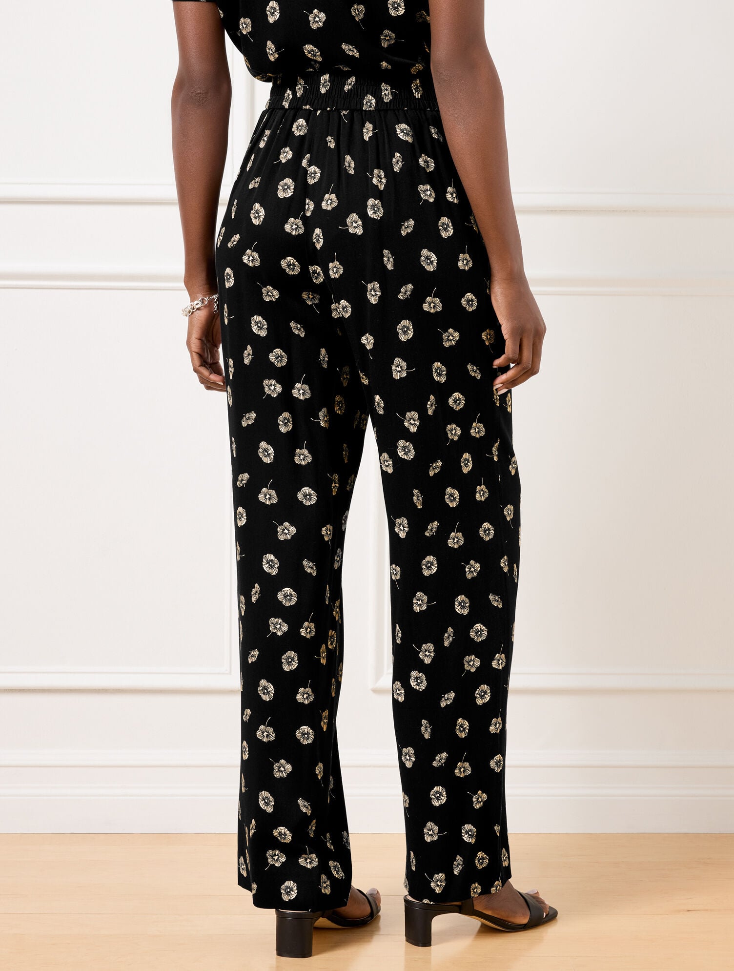 WIDE LEG PULL-ON PANTS - DECO FLOWERS | Talbots online