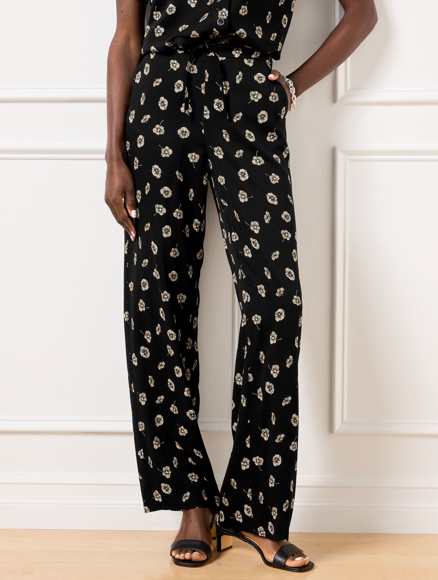 WIDE LEG PULL-ON PANTS - DECO FLOWERS | Talbots online