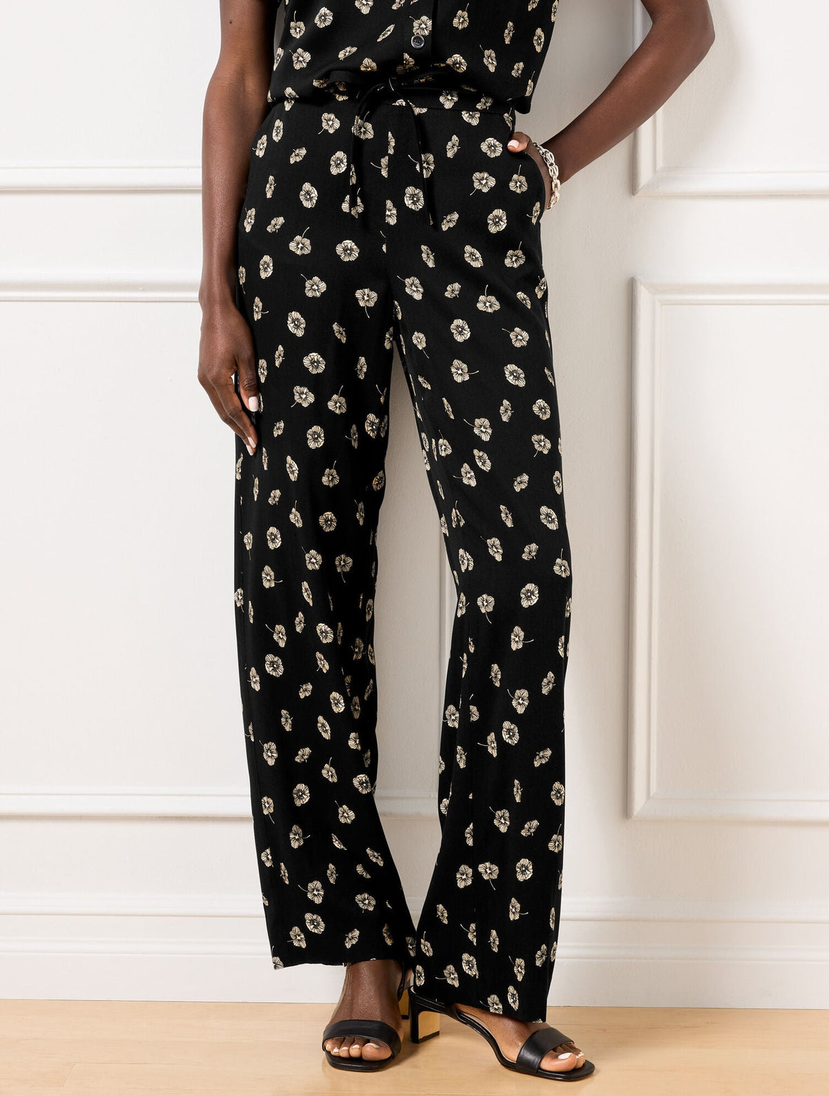WIDE LEG PULL-ON PANTS - DECO FLOWERS | Talbots online