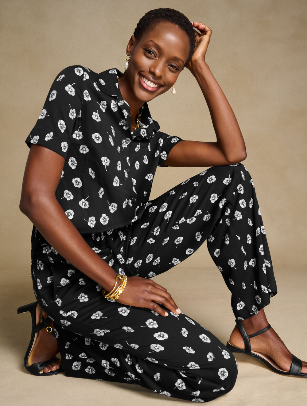 WIDE LEG PULL-ON PANTS - DECO FLOWERS | Talbots online