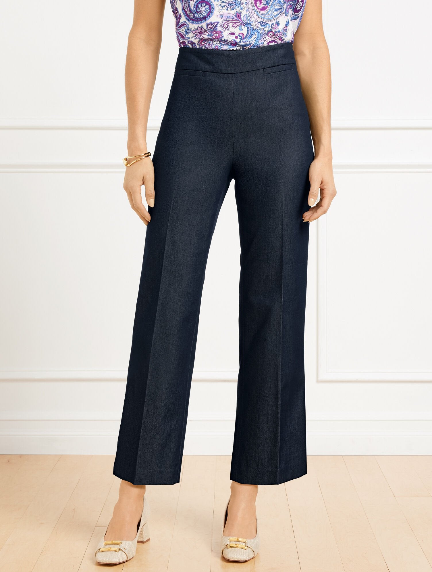 REFINED DENIM SLIM WIDE ANKLE PANTS | Talbots for sale