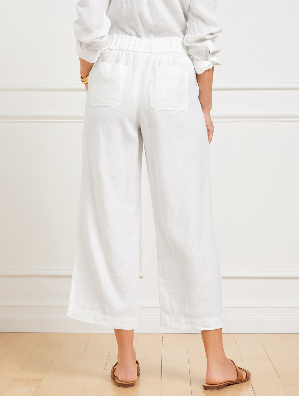WIDE CROP PULL-ON WASHED LINEN PANTS | Talbots sale