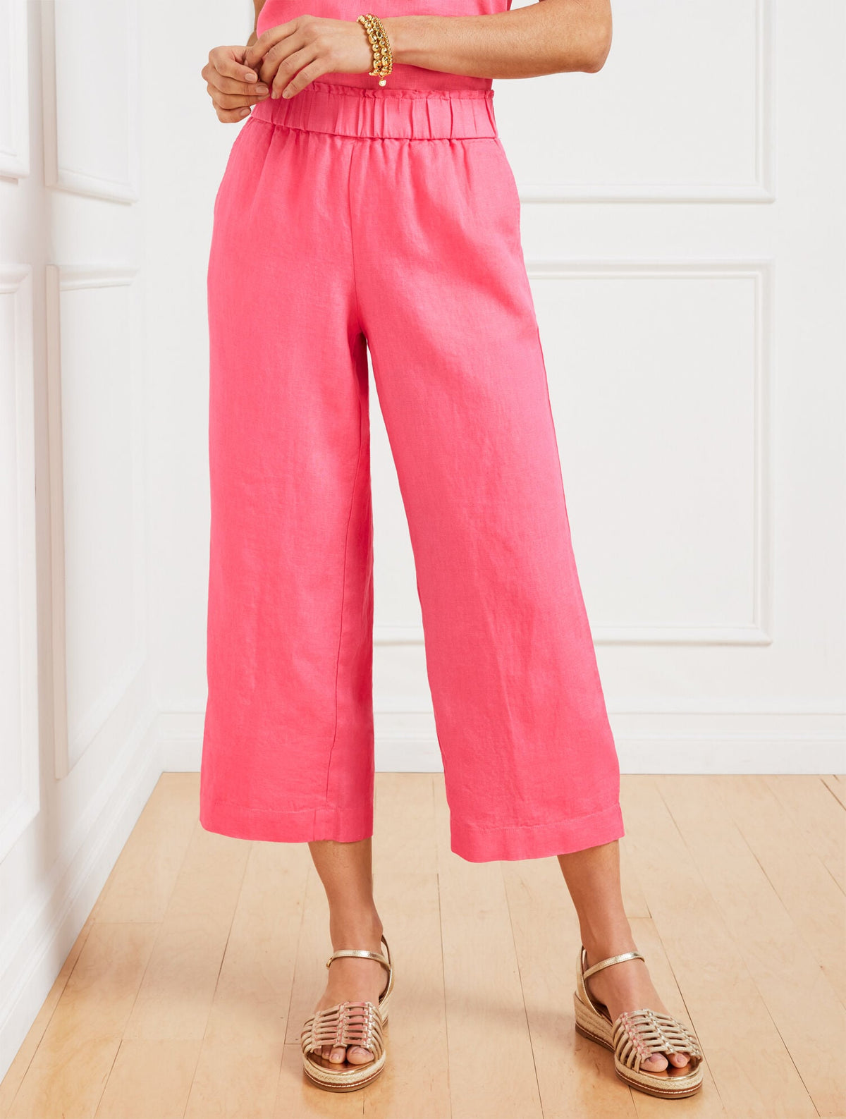 WIDE CROP PULL-ON WASHED LINEN PANTS | Talbots sale