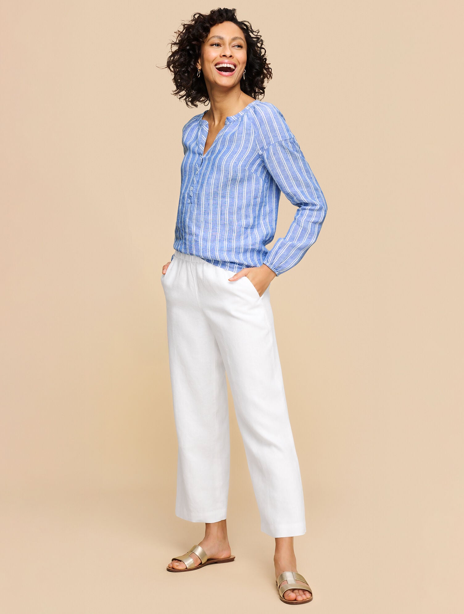 WIDE CROP PULL-ON WASHED LINEN PANTS | Talbots sale