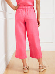 WIDE CROP PULL-ON WASHED LINEN PANTS | Talbots sale