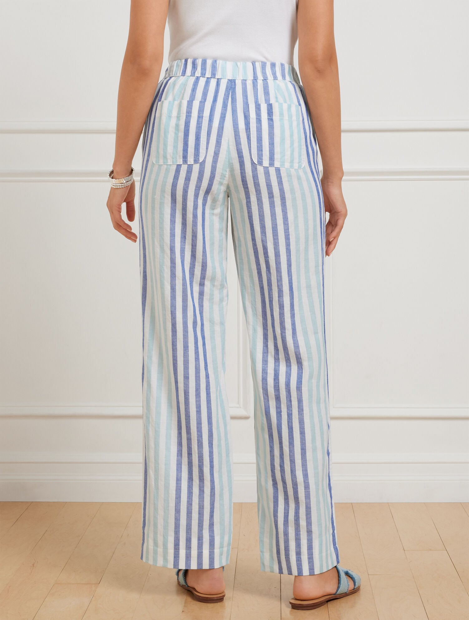 WASHED LINEN WIDE LEG PANTS - PLAYFUL STRIPE | Talbots online
