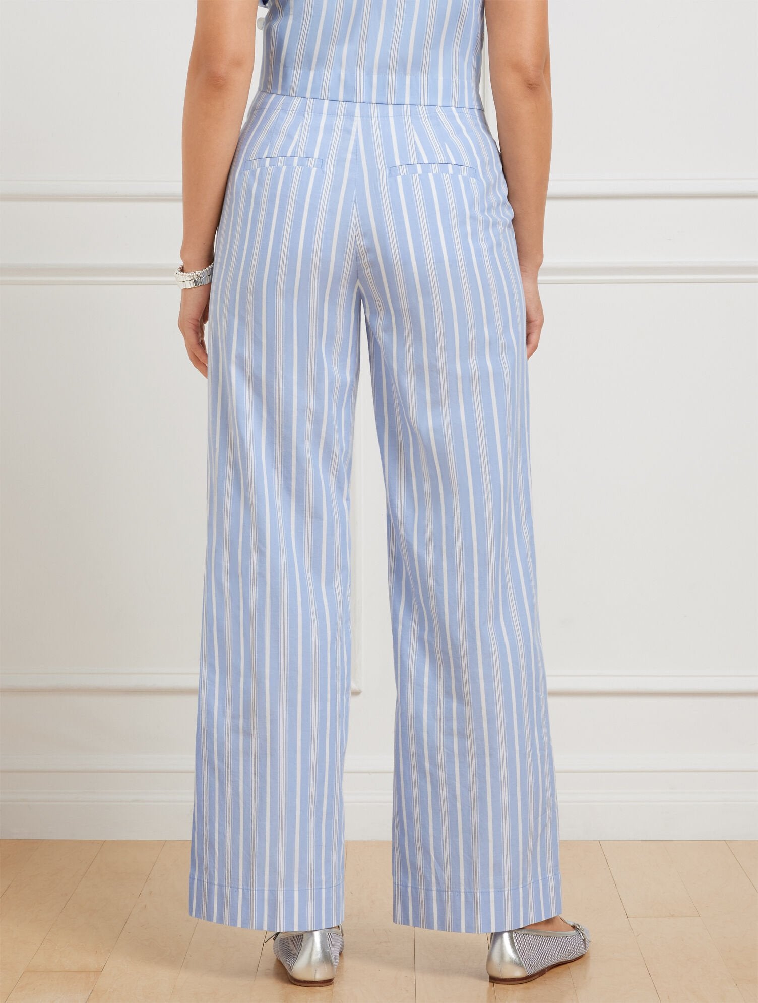 WIDE ANKLE FRESH POPLIN PANTS - DEWDROP STRIPE | Talbots US