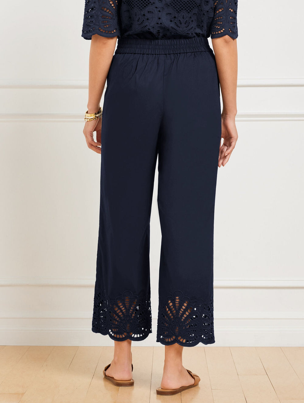 WIDE CROP PULL-ON FRESH POPLIN PANTS - EYELET HEM | Talbots online
