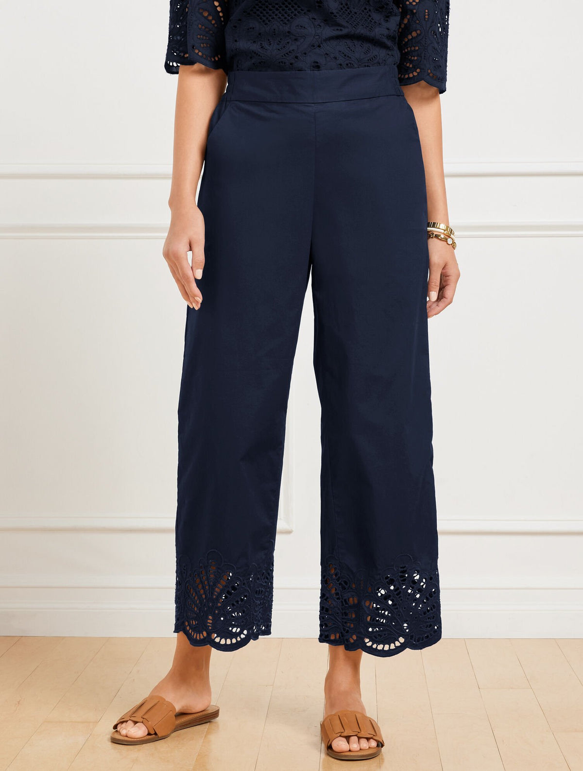 WIDE CROP PULL-ON FRESH POPLIN PANTS - EYELET HEM | Talbots online