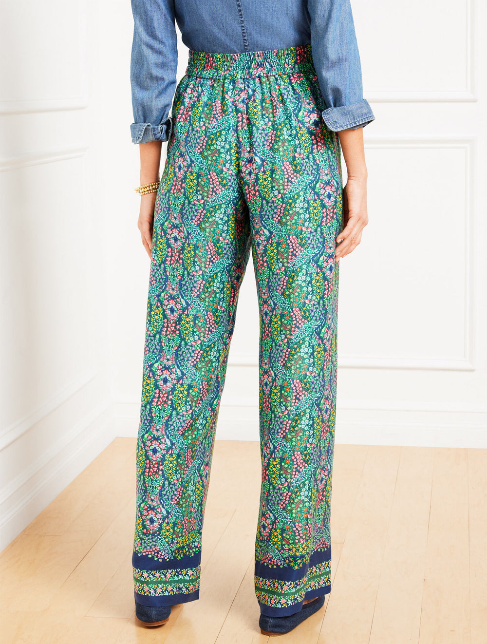 WIDE LEG PULL-ON PANTS - BRANCHING FLORAL | Talbots discount