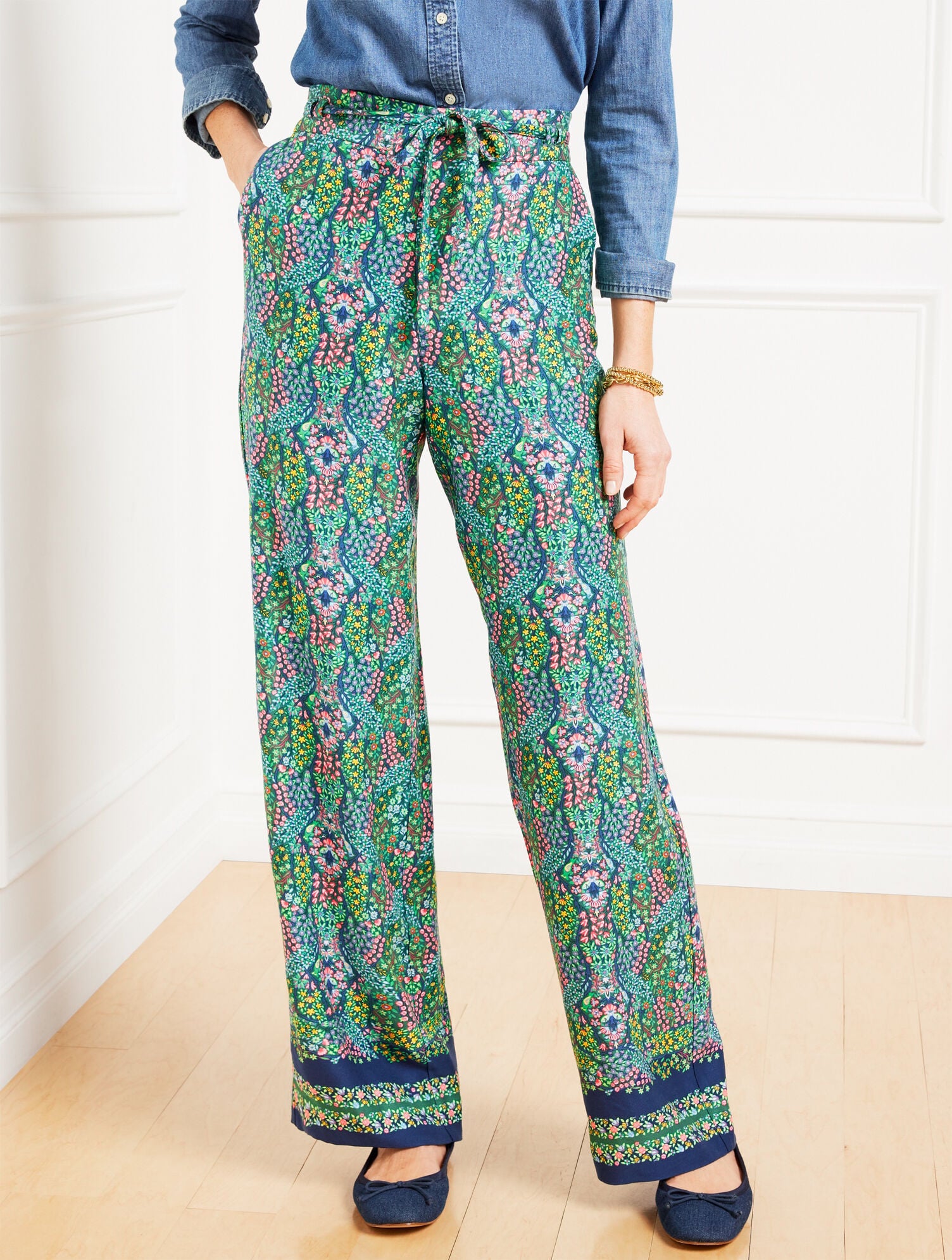 WIDE LEG PULL-ON PANTS - BRANCHING FLORAL | Talbots discount