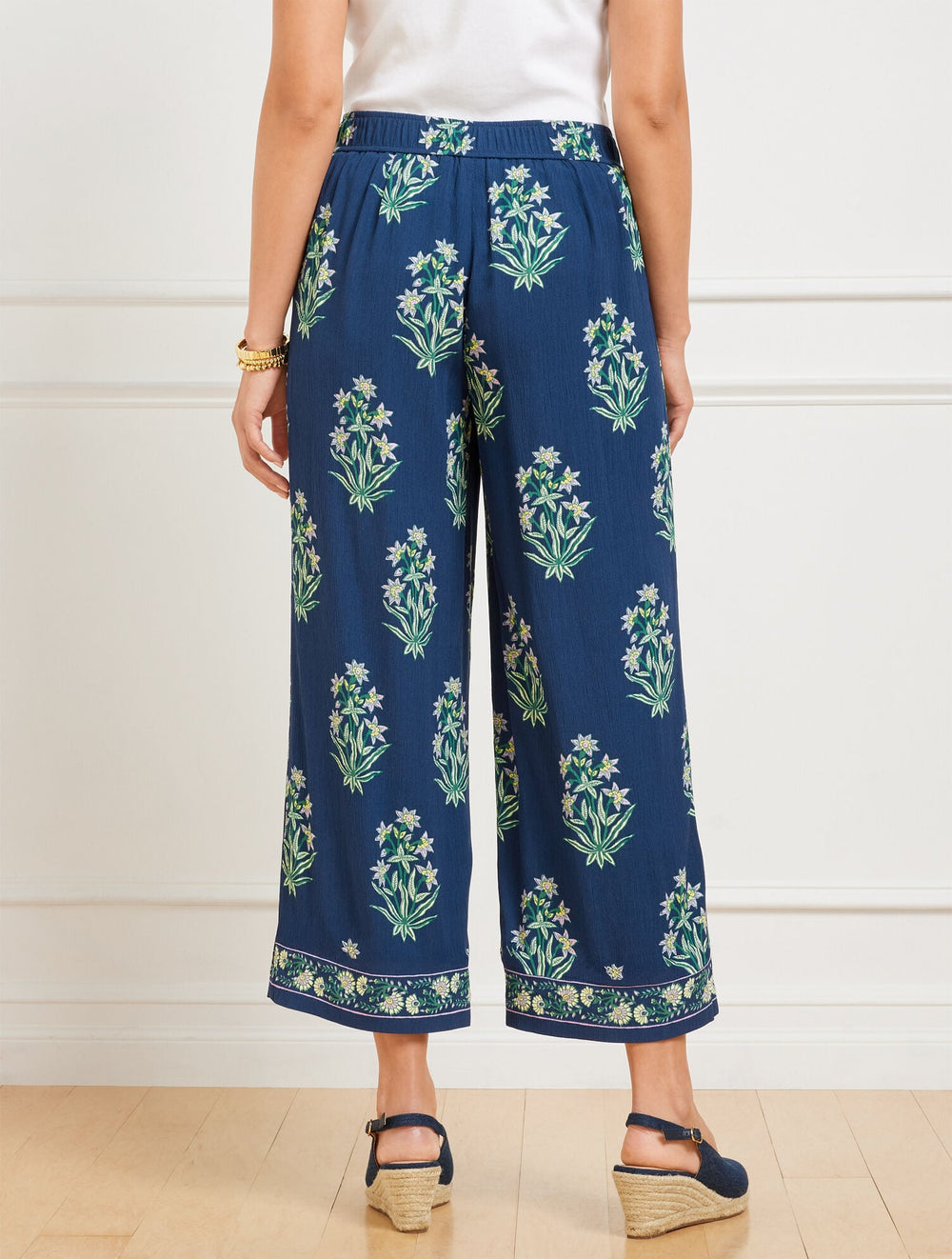 WIDE CROP PULL-ON PANTS - LEAFY FLORAL | Talbots discount