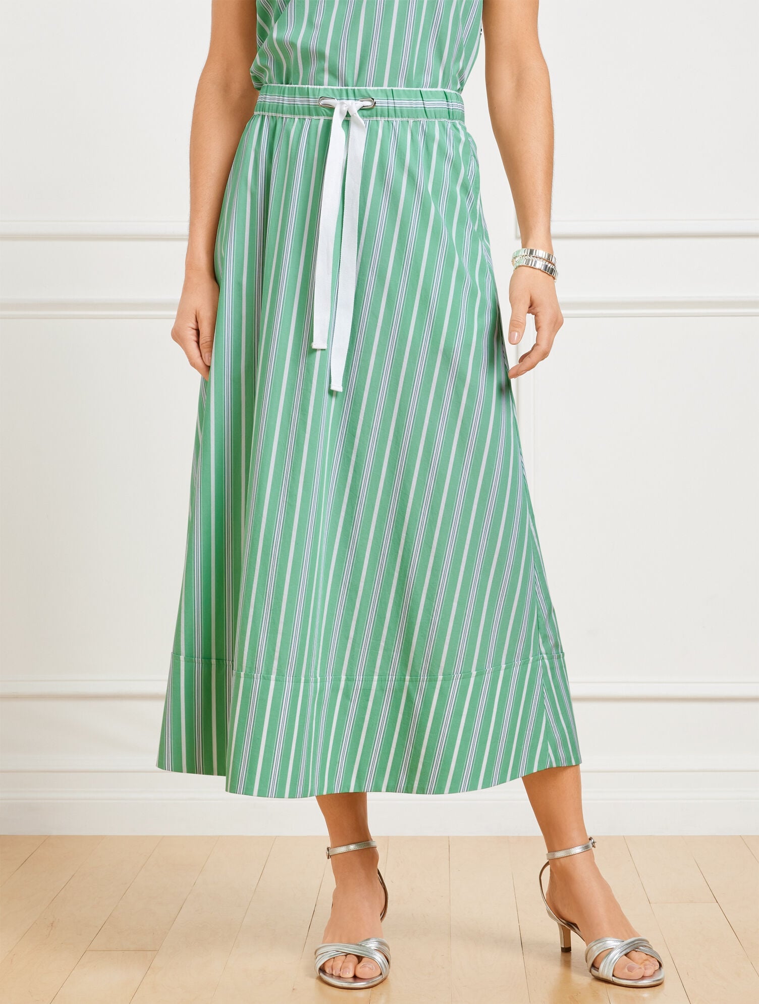 FRESH POPLIN DRAWSTRING SKIRT - DEWDROP STRIPE | Talbots discount
