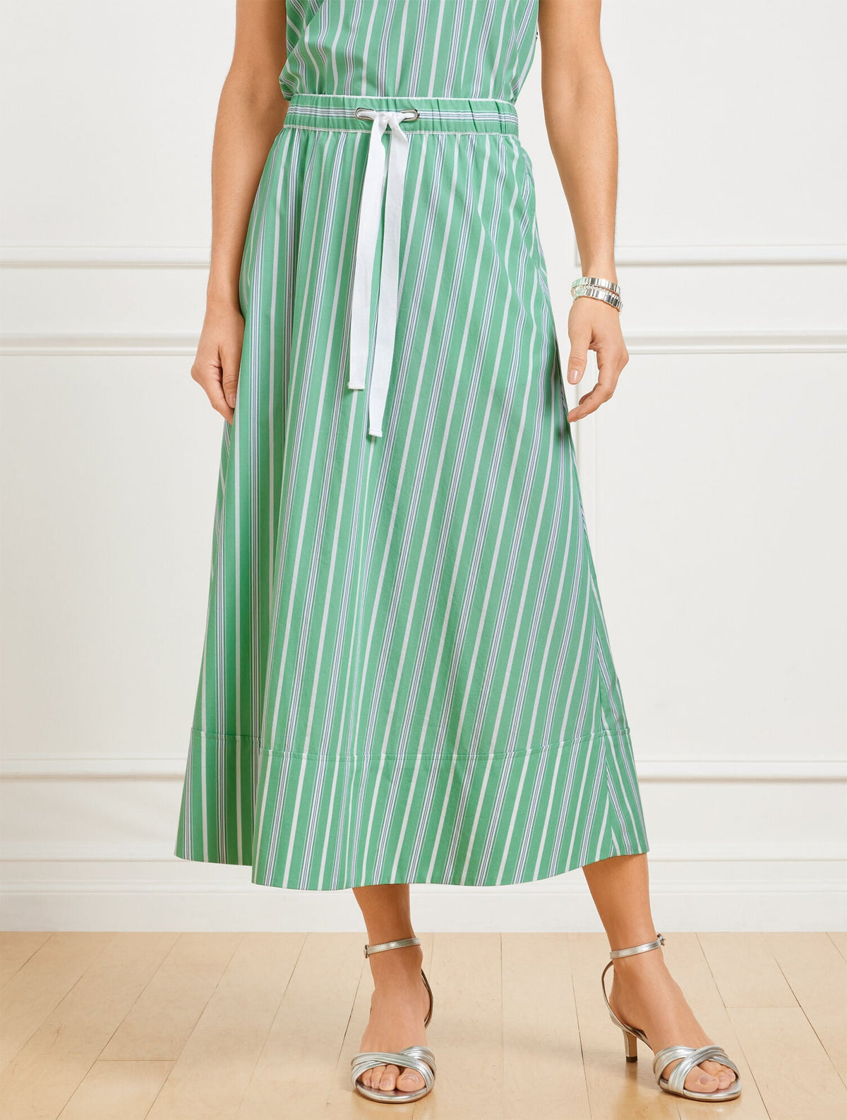 FRESH POPLIN DRAWSTRING SKIRT - DEWDROP STRIPE | Talbots discount
