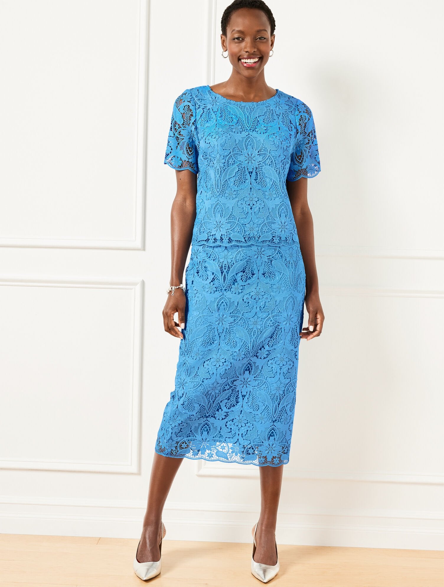 SCROLL FLORAL LACE PENCIL SKIRT | Talbots online