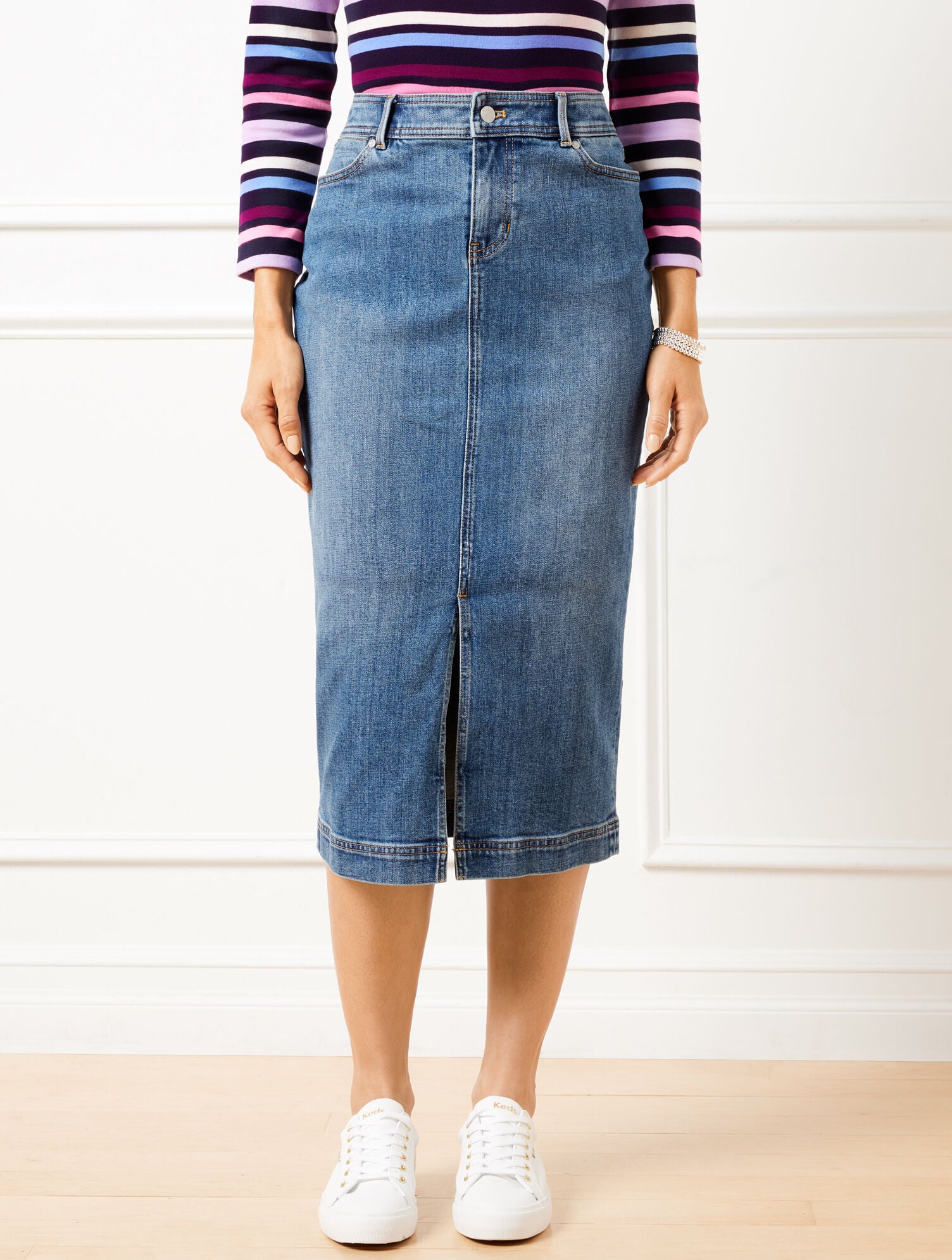 DENIM MIDI SKIRT - TIDAL WASH | Talbots on sale