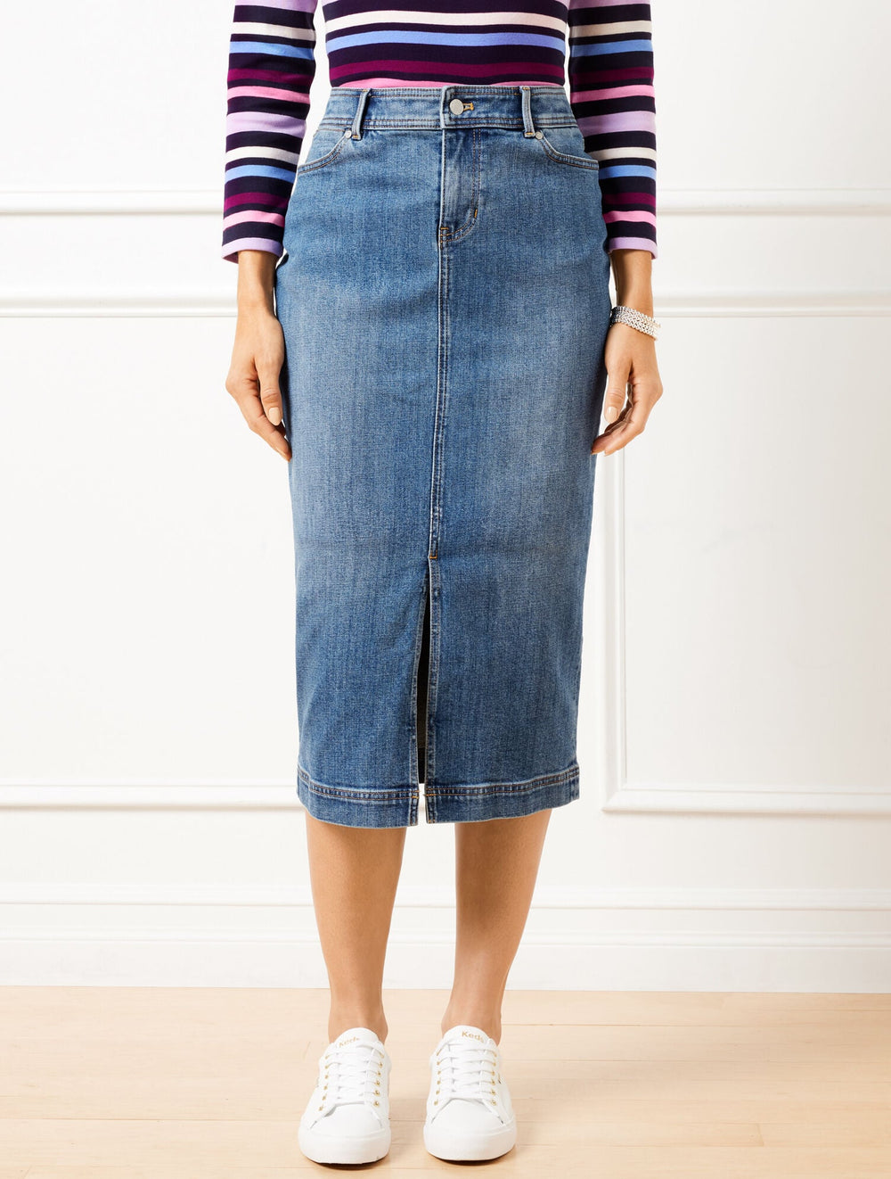 DENIM MIDI SKIRT - TIDAL WASH | Talbots on sale