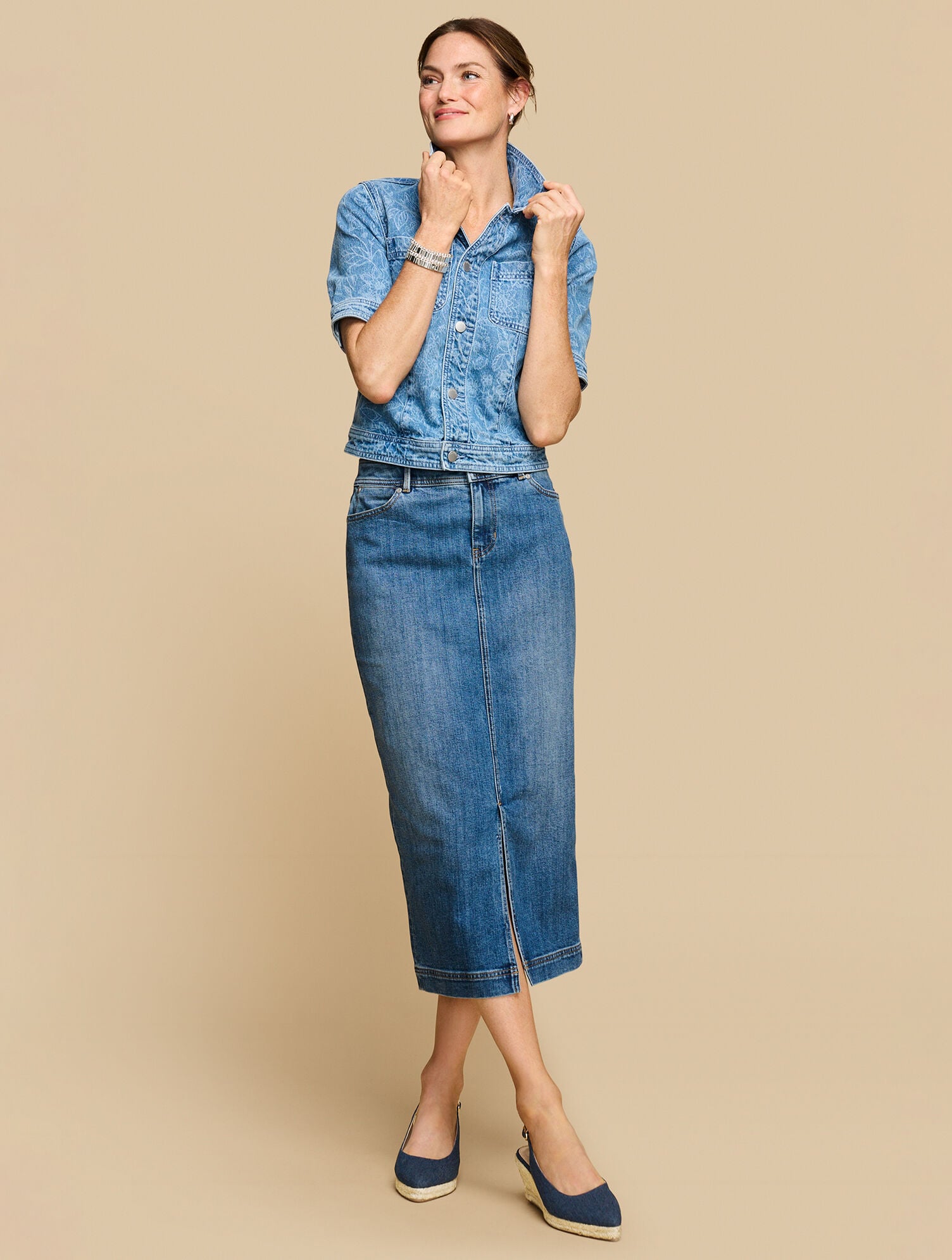DENIM MIDI SKIRT - TIDAL WASH | Talbots on sale