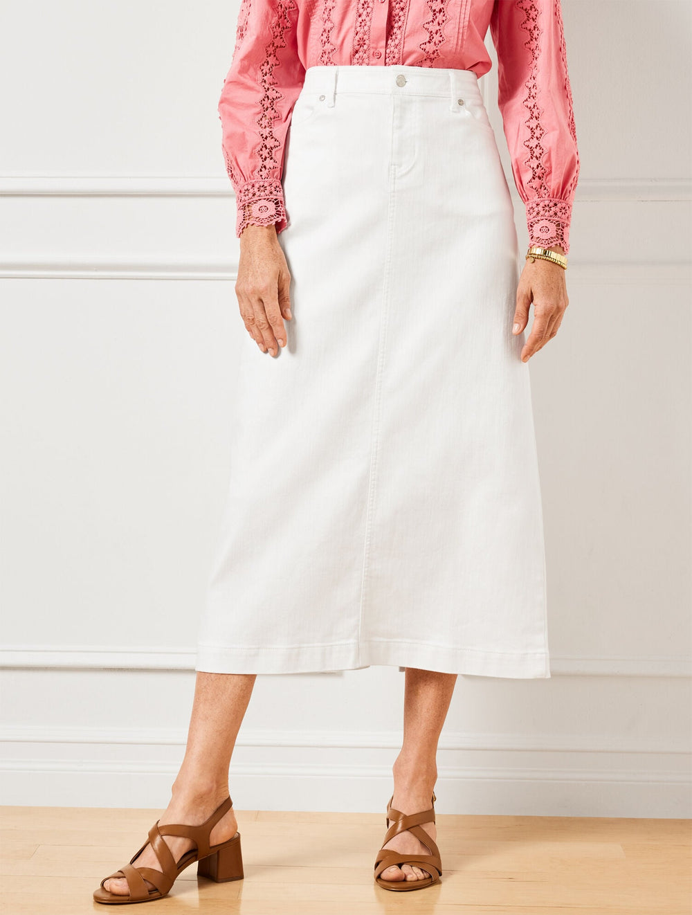 DENIM MIDI SKIRT - WHITE | Talbots for sale