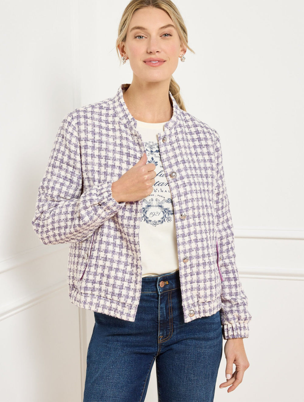 GINGHAM TWEED BOMBER | Talbots near me